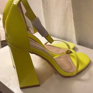 Bella Marie Neon Yellow Block Heels
